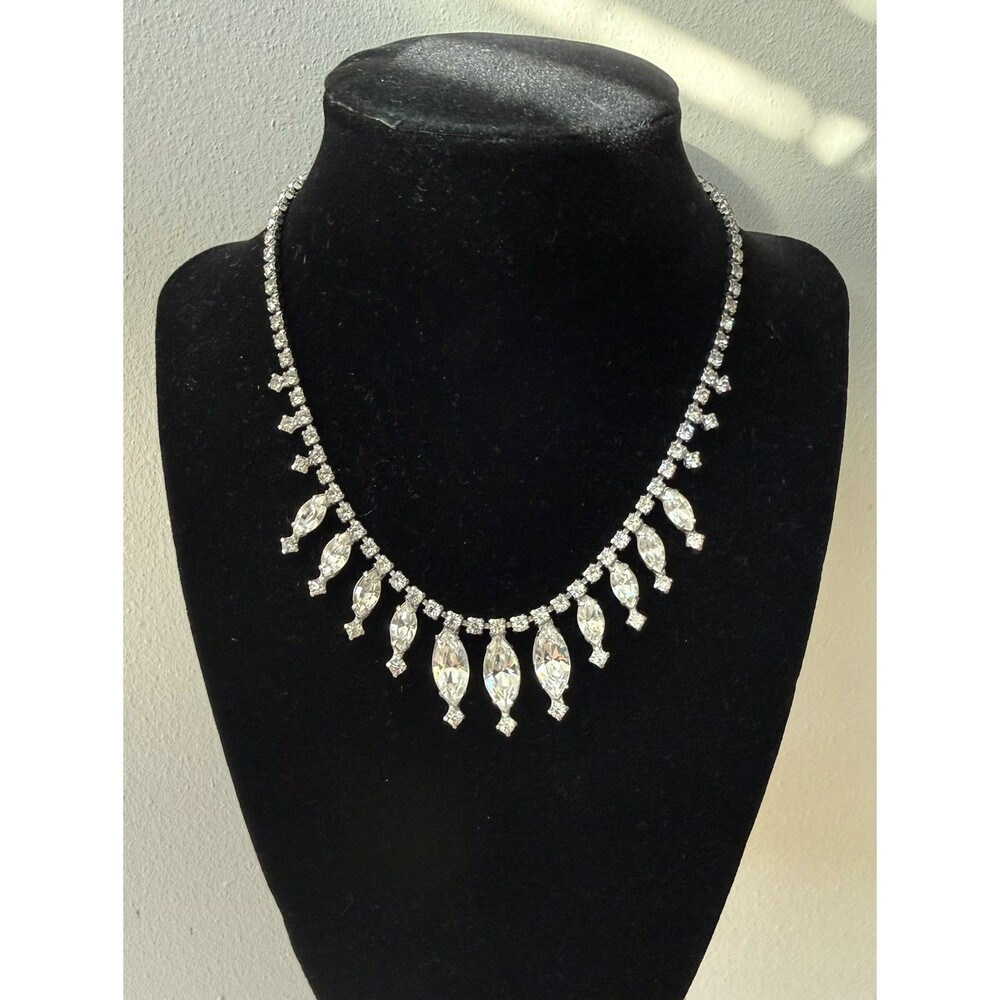 Vintage Kramer Marquise Crystal Rhinestone Necklace  Signed Statement READ